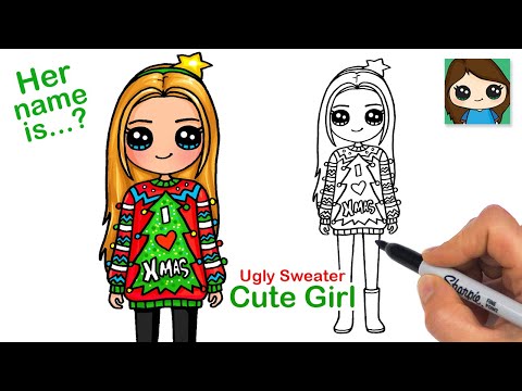 How to Draw a Cute Girl in Christmas Ugly Sweater (New)🌲