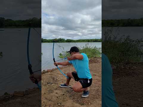 Testing fishing bow and arrow