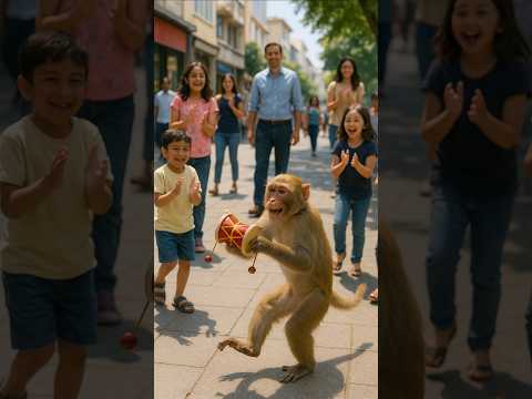 Monkey Beats Drum to Feed His Baby #aiart #monkey #baby #cute