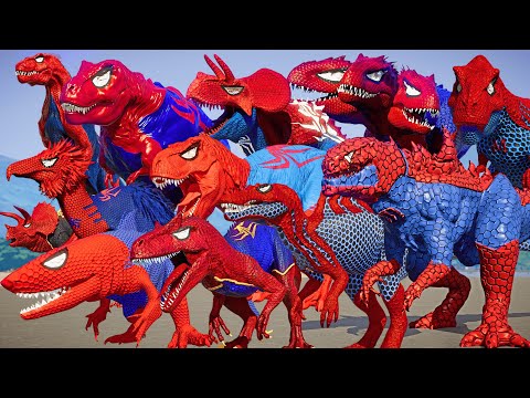 ALL SPIDERMAN RED HERO Dinosaurs Biggest Battle in Jurassic World🕷️ |Red Hero Dinosaur Team Fight|