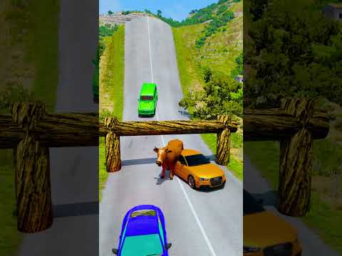 Big & Small Cars & Truck VS Logs Trap & Cow - BeamNG.Drive