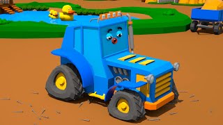 Tractor hit the nails and the wheels went down - Cars Town - Cartoons for Kids