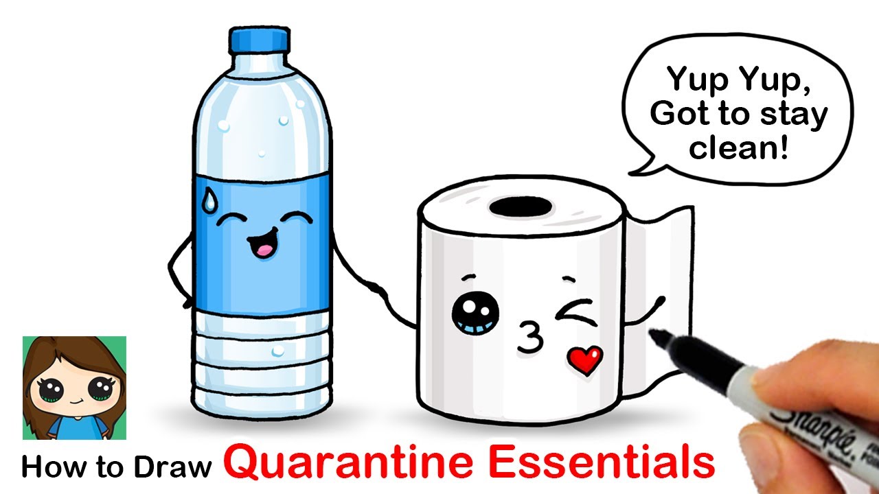 Quarantine Essentials How to Draw Toilet Paper and Bottle Water Coronavirus Awareness Art