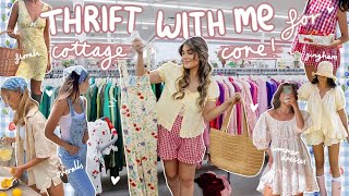 a cute COTTAGE CORE THRIFT WITH ME! finding gingham, florals, overalls + more!