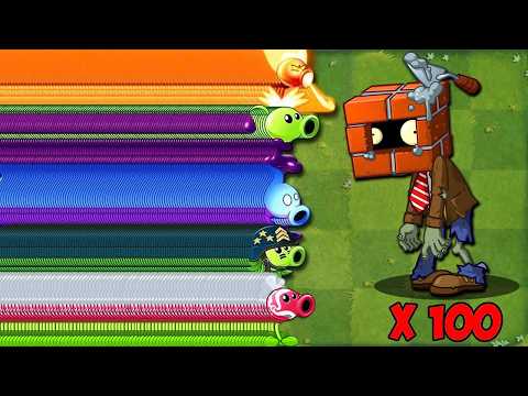 PVZ 2 - Every 100 Plants Level 1 vs 100 Brickhead Zombies - Who Will Win?