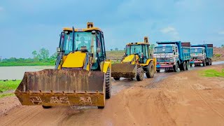 2 JCB 3dx Machines Loading Mud in TATA Dump Trucks Tippers together working with JCB 3dx Xpert