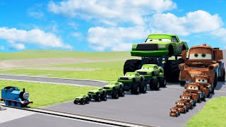 Big & Small Chick Hicks Monster Truck vs Big & Small Mater vs Choo-Choo Thomas the Train - BeamNG