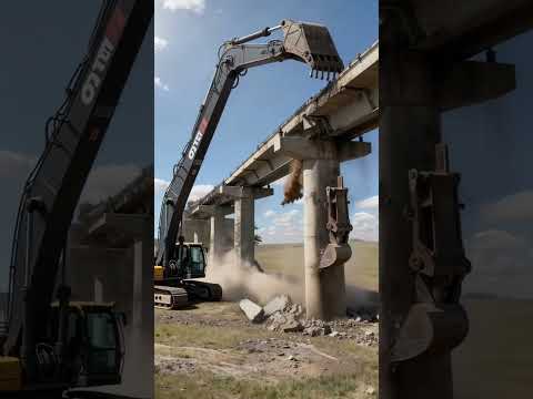 máy xúc sửa chữ cầu bị sập