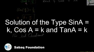 Solution of the Type SinA = k, Cos A = k and TanA = k
