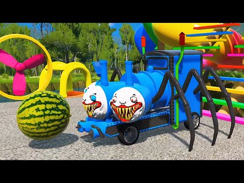 A Blue Monster Train With Three Scary Faces Is Rushing Towards It At Terrifying Speed