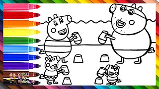 Draw And Color Peppa Pig And Her Family At The Beach 🐷🏖️🌊🌈 Drawings For Kids