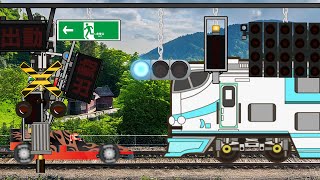 ふみきりといろんな信号　Various Railroad Crossing and train 　railway level crossover  踏切　　電車　消防車　救急車　パトカー　はたらくくる