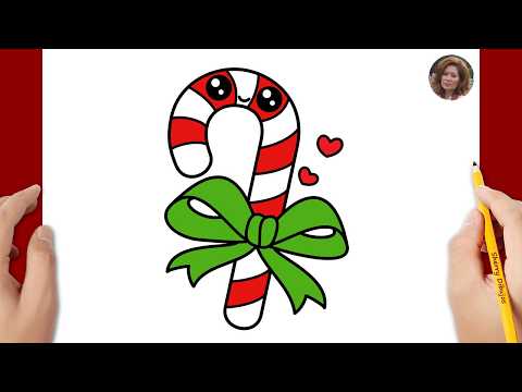 Cómo dibujar un bastón de caramelo navideño kawaii | Dibujos de Navidad para dibujar