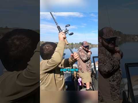 Kid accidentally hooked onto dad’s neck🤯