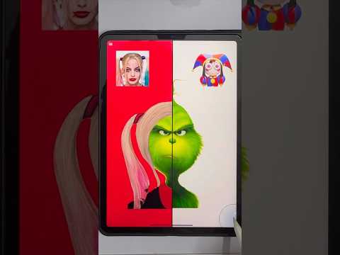 Me grinch in two style one side Harley Quinn other Pomni #shorts #art ❤️?