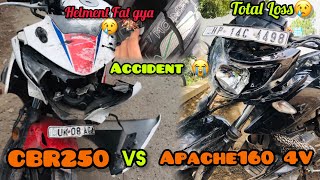 CBR250 VS APACHE160 4V Dangerous Accident😭|Rider Injured😢#accidentnews#cbr250r#apache1604v