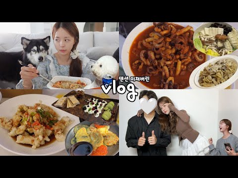 [먹방vlog] 시끄러운 텐션 돌아왔구나 톨태식이 (이벤트있음) _ 쭈꾸미볶음+탕수유린기+완투네 밥상+민속촌데이트+짜장면+막걸리&전+알라프리마+만술냄 집들이