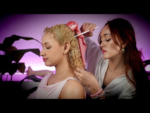 ASMR Tall Ponytail Curly Hairstyle w/Bow | Sticks, Brushing, Styling, Hair Play & Relaxing Triggers