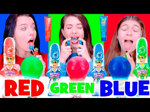 ASMR Red, Blue and Green Candy Jelly, Lollipops, Spray