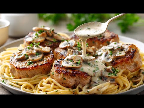 Tender pork fillet in a creamy mustard sauce with mushrooms   a delicious recipe from an expensive r