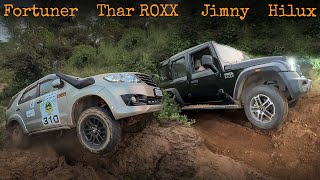 Fortuner, Thar ROXX, Jimny, Hilux : Offroading on a Washed out track