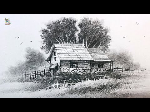 Easy Pencil Sketch and Shading Houses with Pencil