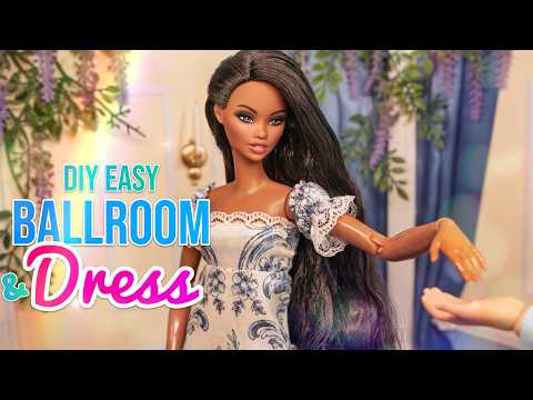 How To Make A Easy Bridgerton Ballroom & Dress For A Doll | Miniature Barbie Crafts