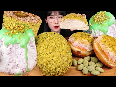 피스타치오 푸딩 슈톨렌 팡도르 도넛 먹방! Pistachio Pudding Stollen Pandoro Donut MUKBANG ASMR