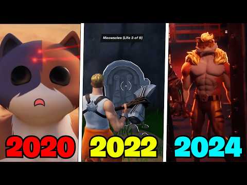 Evolution of Meowscles Deaths in Fortnite Trailers & Events