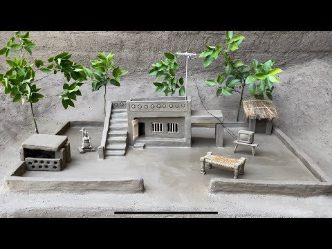 DIY miniature house village House making with clay kitchen set clay oven miniature clay house