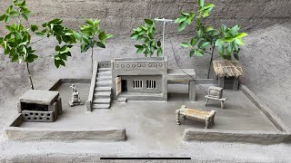 DIY miniature house village House making with clay kitchen set clay oven miniature clay house