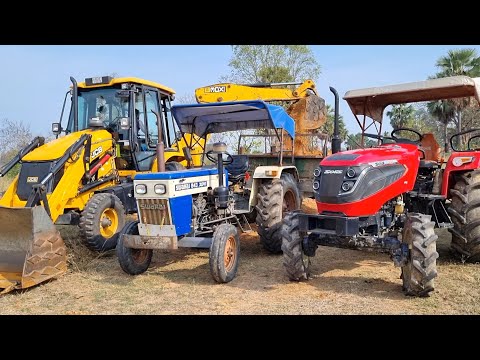 Jcb 3dx Eco Xpert Machine Loading Red Mud In Mahindra and Swaraj 843 XM Tractor | Jcb and Tractor