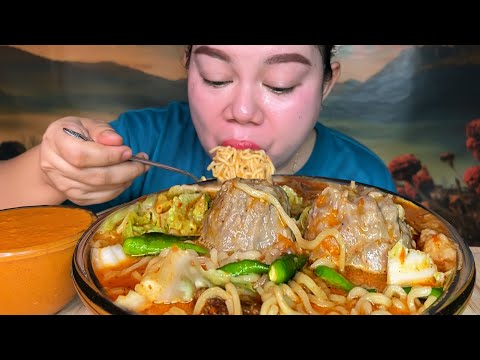 bakso urat extra tetelan sapi pake mie sawi cabe rawit,sambal pedas satu mangkok Mukbang