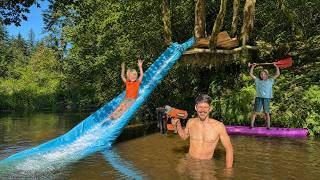 Building a Tree Fort Water Park at Our Pond in the Woods!