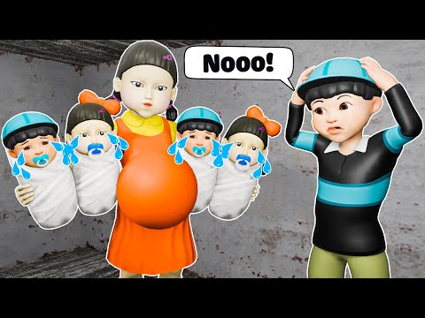 Squid Game Doll VS Many Babies | Granny Funny Animation