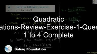 Quadratic Equations-Review-Exercise-1-Question 1 to 4 Complete