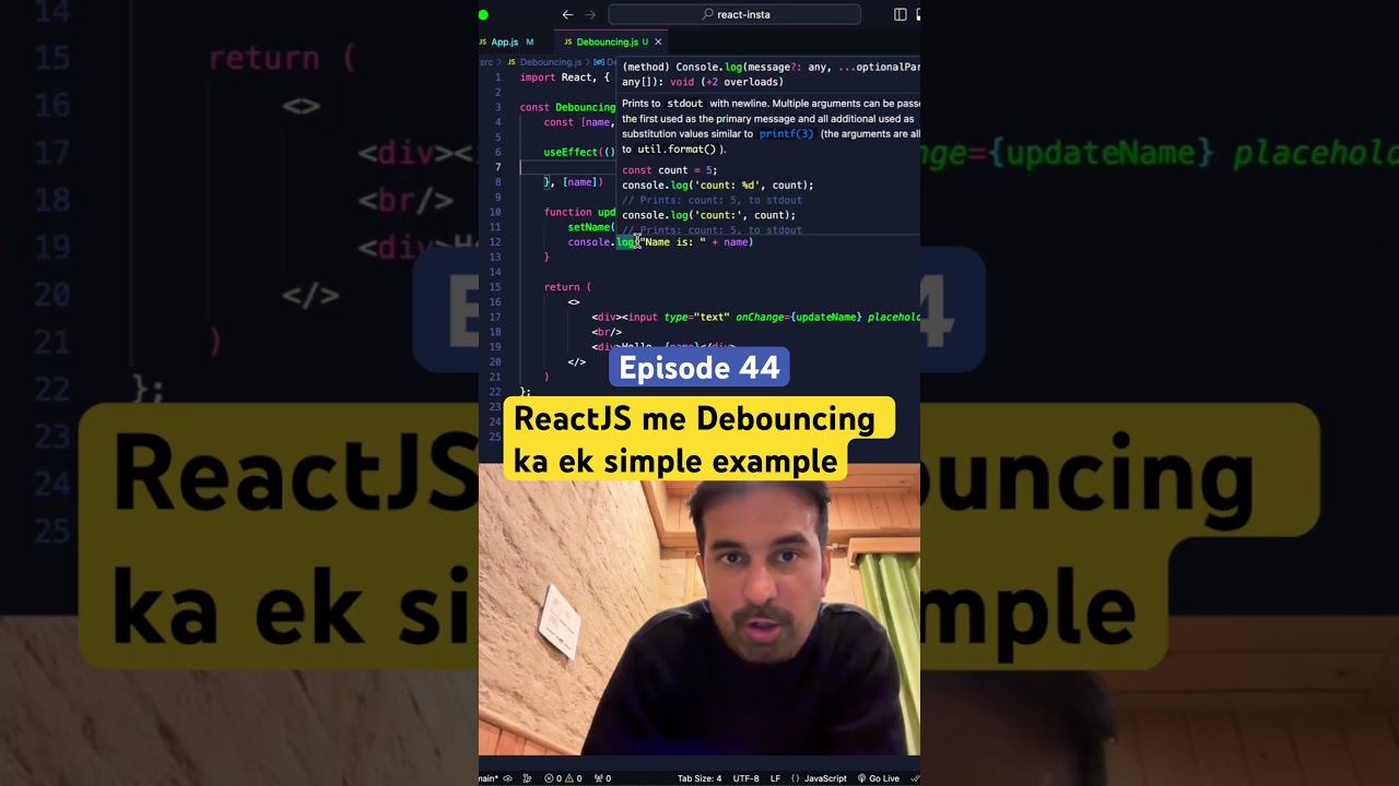 Debouncing ka basic Example in ReactJS 😎 #reactjstutorial