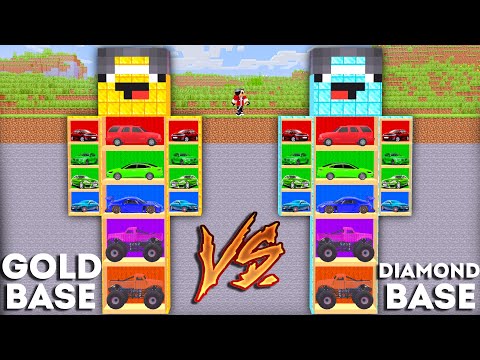 MY SECRET BASE WITH CARS in Minecraft ! GOLD vs DIAMOND HOUSE !