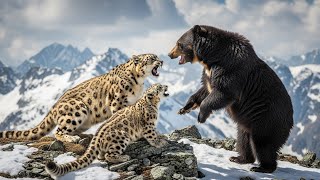Snow Leopard vs Himalayan Black Bear | Rare Face-Off in the High Mountains