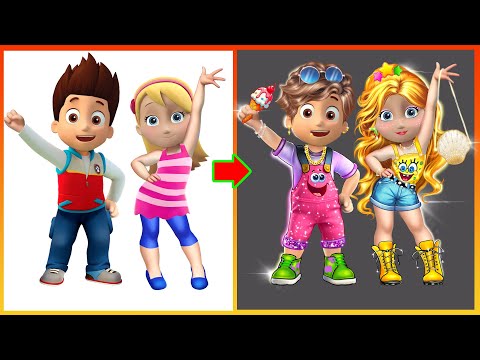 Paw Patrol Gets a Spongebob, patrick Makeover with Ryder and Katie #transformation #rescuedogs