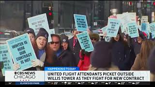 United Flight Attendants Picket Outside Willis Tower As They Fight For New Contract