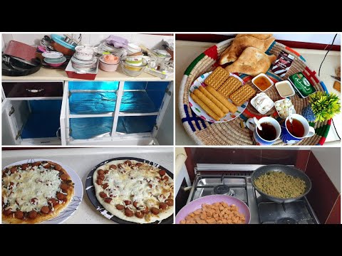 ترتيب الكاونتر/فطور صباحي/عجينه بيتزا سهل وسريع🍕🍕🍕