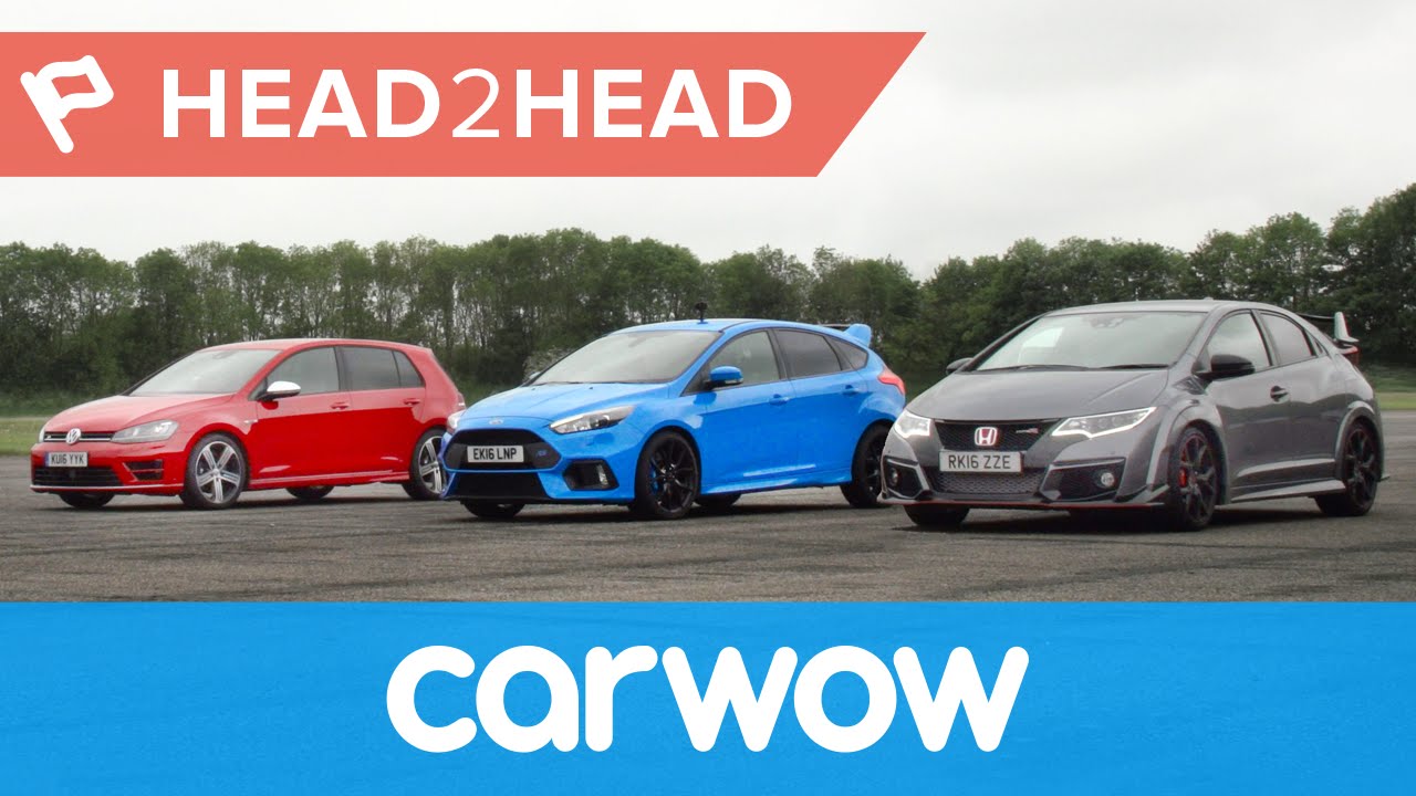 Ford Focus RS vs Honda Civic Type R vs VW Golf R drag race & review