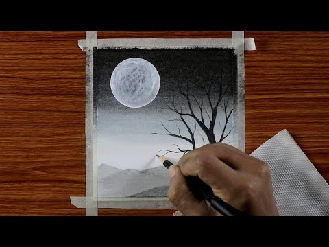 Easy Black and White Landscape Drawing for Beginners with Oil Pastels - Step by Step
