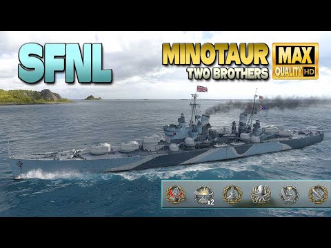 Cruiser Minotaur  Top player  quot SFNL quot  on map Two Brothers   World of Warships