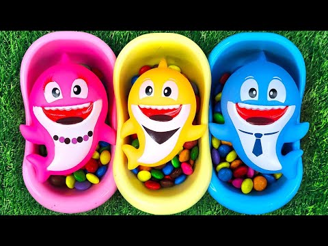 2 Minutes Satisfying with ASMR Mixing Candy & Funny Make Up in Three Bathtubs with M&M's Slime Video