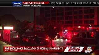 Chief: Nearly 150 evacuated after overnight fire at East Price Hill high-rise apartment