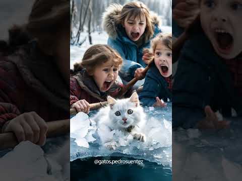 Heart-Stopping Cat Rescue: Kitten Falls into Frozen Lake and Fights for Survival!