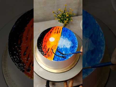 প্রাকৃতিক দৃশ্য কেকের ওপর 🌴🌅🏞️#pantingcake #viralshort #cake#ytshorts#trending#cakedecorating