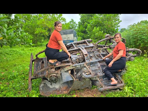 The girl bought the 1975 Jeep scrap car, repaired and restored the entire car engine.